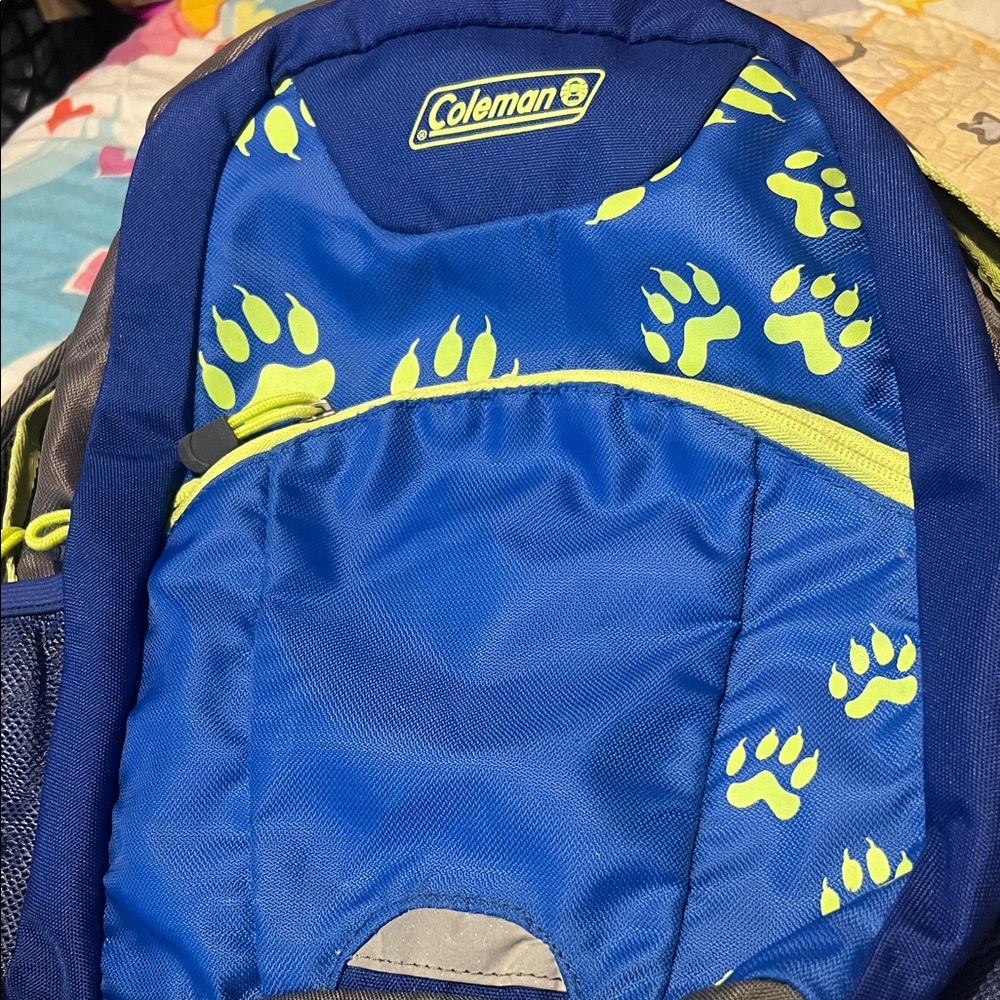 Coleman Blue and Yellow Paw Print Backpack